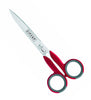 A pair of Kretzer ZipZap sewing scissors with stainless steel blades and red handles with gray accents.