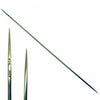 A photo showing a single double round point needle along with a needle holder, both having a metallic appearance.